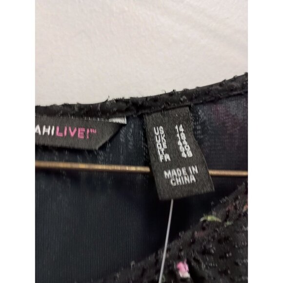 Isaac Mizrahi Live Womens Blouse Top Size 14 Black Floral Long Sleeve Whimsygoth - Picture 5 of 11